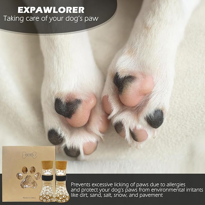 EXPAWLORER Anti Slip Dog Socks to Prevent Licking Paws, Dog Shoes for Hot Pavement, Dog Booties for Small Medium Large Senior Dogs, Traction Control Dog Boots & Paw Protectors for Hardwood Floors