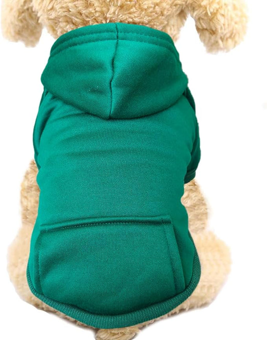 Jecikelon Winter Dog Hoodie Sweatshirts with Pockets Warm Dog Clothes for Small Dogs Chihuahua Coat Clothing Puppy Cat Custume (Green, X-Small)
