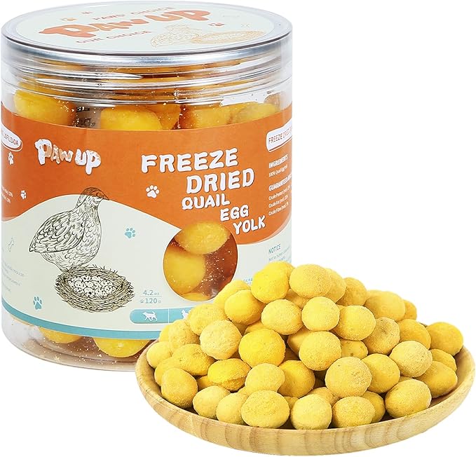 PAWUP Freeze Dried Quail Egg Yolk Pet Treats, Freeze-Dried Pet Food for Dogs, Cats, Pure Fresh Ingredient, 4.2 oz, Rawhide Free, Gluten&Grain Free