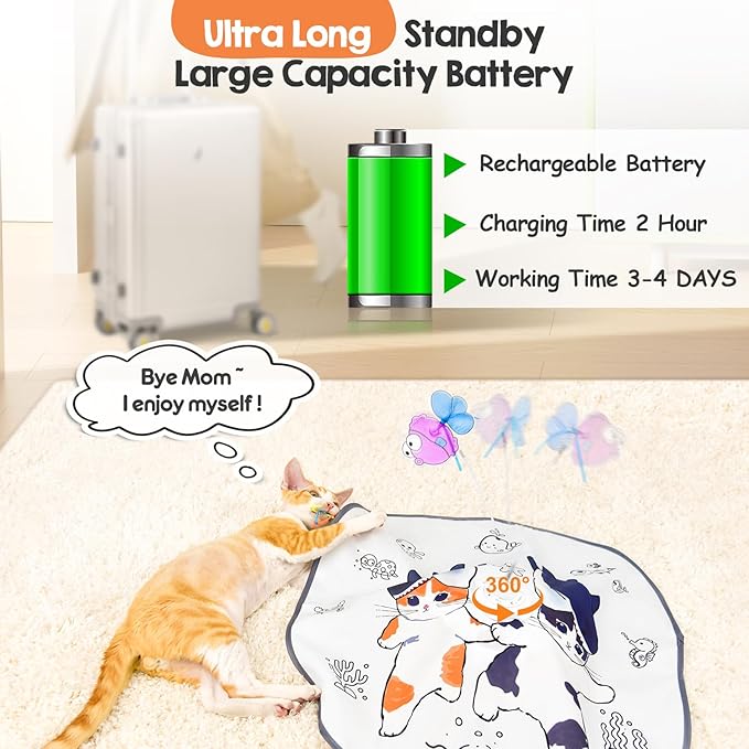 ORSDA Cat Toys for Indoor Cats, 5 in 1 Interactive Automatic Kitten Toys Rechargeable Electric Hide and Seek, Moving Feather, Whack-A-Mole, Spin Flying Teaser Wand Exercise Kicker, Gifts for Cat
