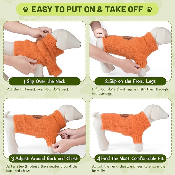 Small Dog Furry Pullover Sweater, Classic Turtleneck Dog Clothes for Cold Weather Cute Warm Pet Clothes for Chihuahua, Bulldog, Dachshund, Pug Orange Medium