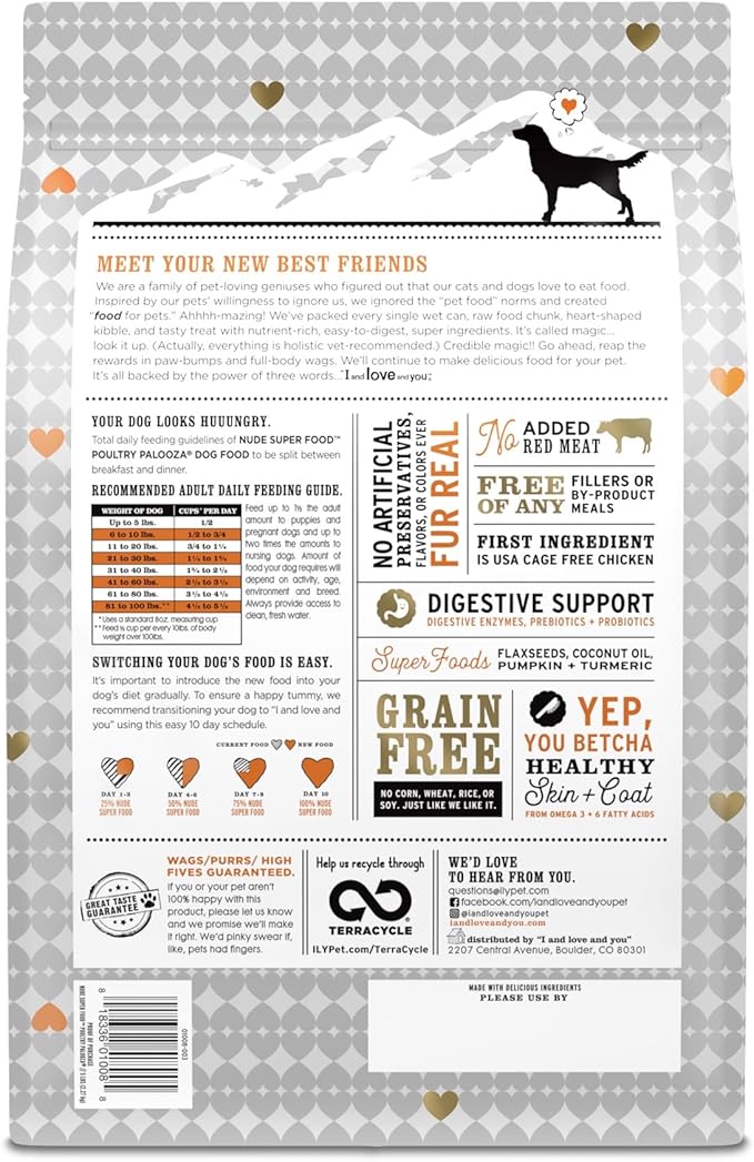 I and love and you Nude Super Food Dry Dog Food - Turkey + Chicken - Prebiotic + Probiotic, Grain Free, Real Meat, No Fillers, 5lb Bag