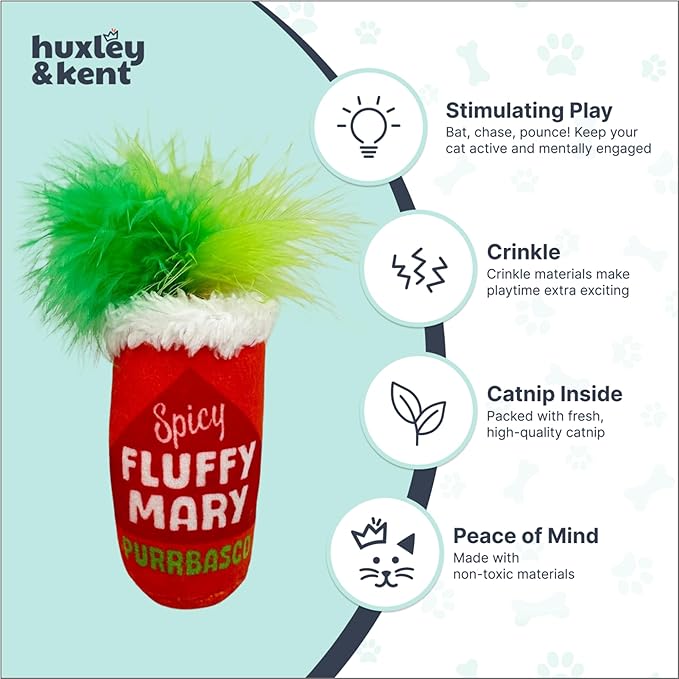 Huxley & Kent Plush Cat Toy - Interactive Catnip Toy for Cats & Kittens - Soft with Crinkle & Catnip - Fun Indoor Play - Fluffy Mary
