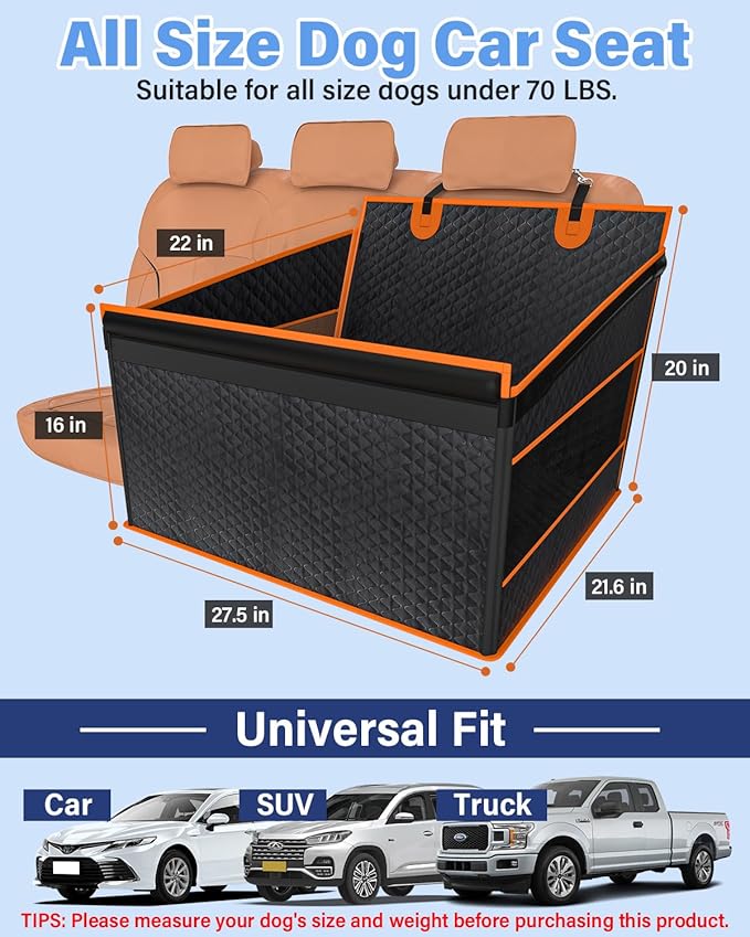 Dog Car Seat for Large Dogs, Back Seat Extender for Dogs, Foldable Pet Car Seat with Waterproof Oxford Fabric and Non-Slip Bottom, All-Around Protection and Strong Support