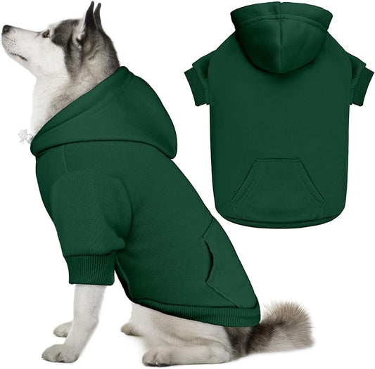 Dog Sweaters for Large Dogs Pet Sweater Solid Soft Brushed Fleece Dog Hoodie Clothes Pet Hoodie Sweatshirt with Pocket(Green-XXL)