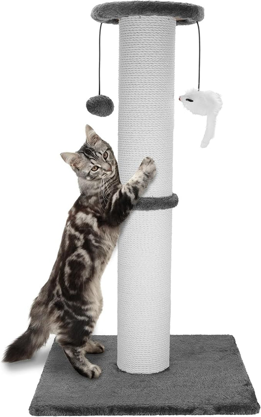 Cat Scratching Post 34 Inches Heavy Duty and Thicker Cat Scratching Post Sisal Rope with Hanging Ball and Mice Scratching Post for Indoor Cats and Adult(Grey)
