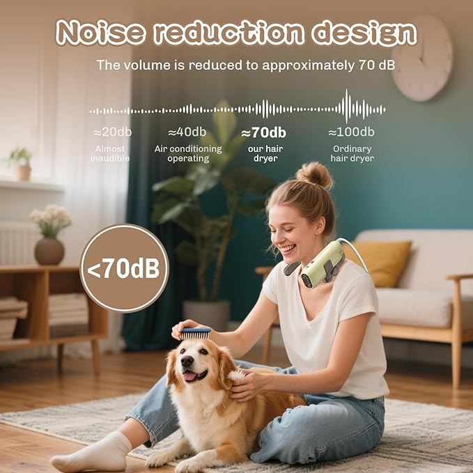 Professional Hands-Free Dog Dryer for Pet Grooming, Adjustable Neck Hanger Pet Hair Dryer for Grooming Salon，Portable Pet Neck Dryer for Small Medium Dogs & Cats, Drying Quickly with Sturdy Bracket.