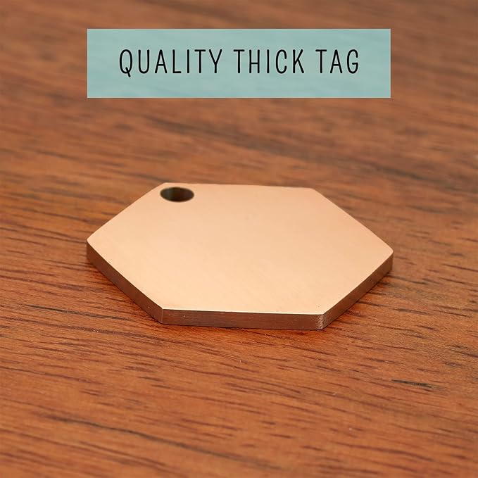 Ultra Joys Stainless Steel Pet ID Tag - Personalized Dog & Cat Tags, Custom Engraving Front & Back, Hexagon Mountain Design, Rose Large