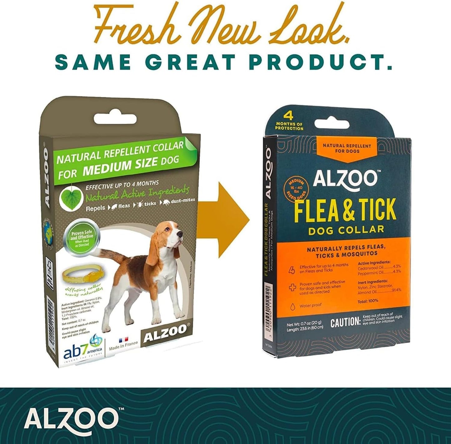 ALZOO Natural Flea & Tick Dog Collar - Helps Repel Fleas, Ticks & Mosquitoes - 100% Plant-Based Active Ingredients - Waterproof - Up to 4 Months Protection - Medium-Sized Dogs: 16-40 lbs - Pack of 2