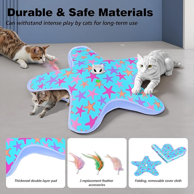 Rechargeable Interactive Cat Toys, Automatic Cat Toy for Indoor Cats, Durable Hide and Seek Cat Toy with Moving Concealed Feathers, Touch Activated Kitten Toys Cat Exercise Toys, Blue Purple Cover