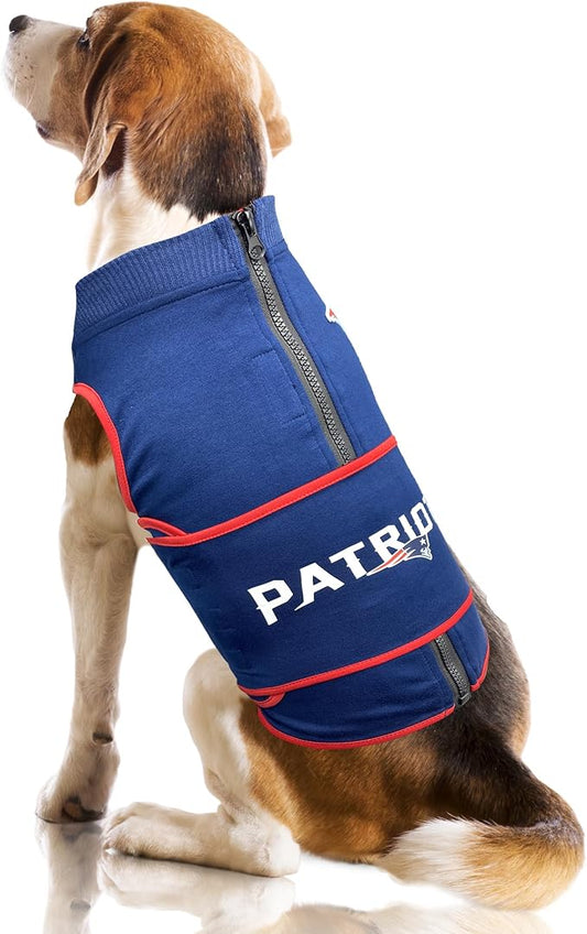 NFL New England Patriots Dog Anxiety Shirt Calming Soothing Solution Vest for Dogs Cats with Anxiety, Fears, Fireworks, Loud Noises, Dark, Lonely Keeps Dogs Calm Feeling Safe, Relaxing Jacket, Large