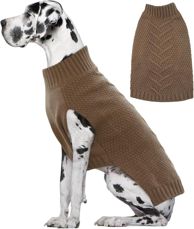 IECOii Big Dog Sweater - XXXXL Winter Coat for Extra Large Dogs, Warm Khaki-4XL Knitwear for Doberman, Great Dane
