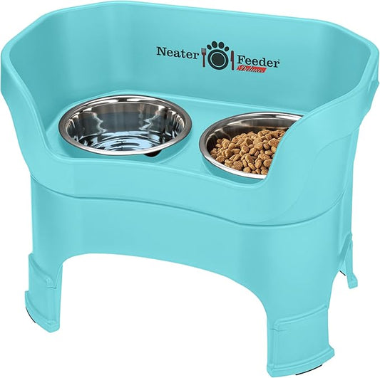 Neater Feeder Deluxe Mess Proof Dog Bowls Elevated for Large Dogs – Made in USA – No Spill Raised Dog Food Bowl Stand w/Leg Extensions – Stainless Steel Dog Food and Water Bowl Set – Teal