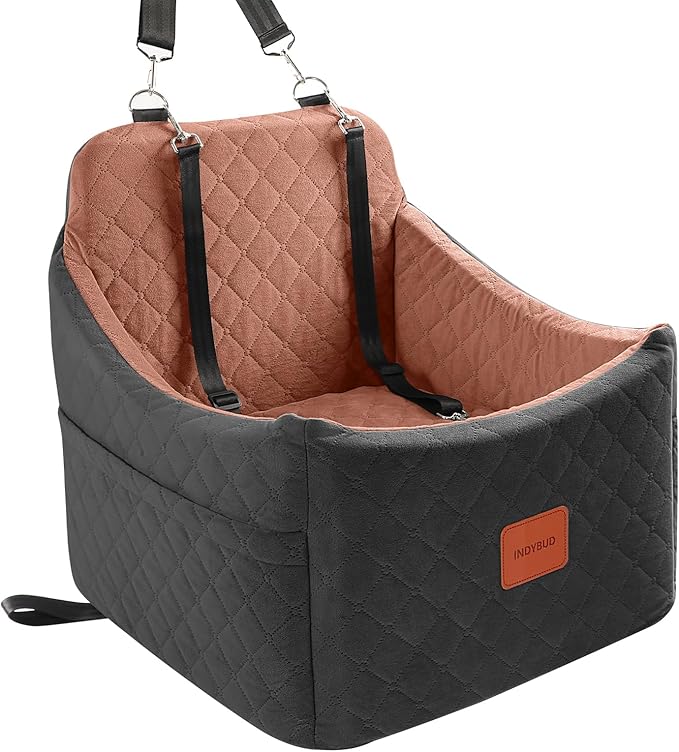 Dog Car Seat for Small/Medium Dogs, Memory Foam Dog Booster Seat, Travel Safety Pet Car Seat with Washable Removable Cover, Storage Pockets for Dogs up to 35 lbs((Black/Brown, Medium)