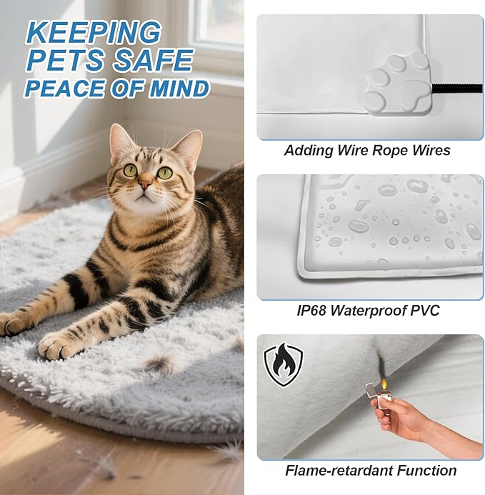 Large Dog Heating Pad 36x24 in with Smart Thermostat Switch and Power Line Protection Tube,Obtained MET and UL Dual Certification,Waterproof Pet Heating Pad for Dogs- Grey