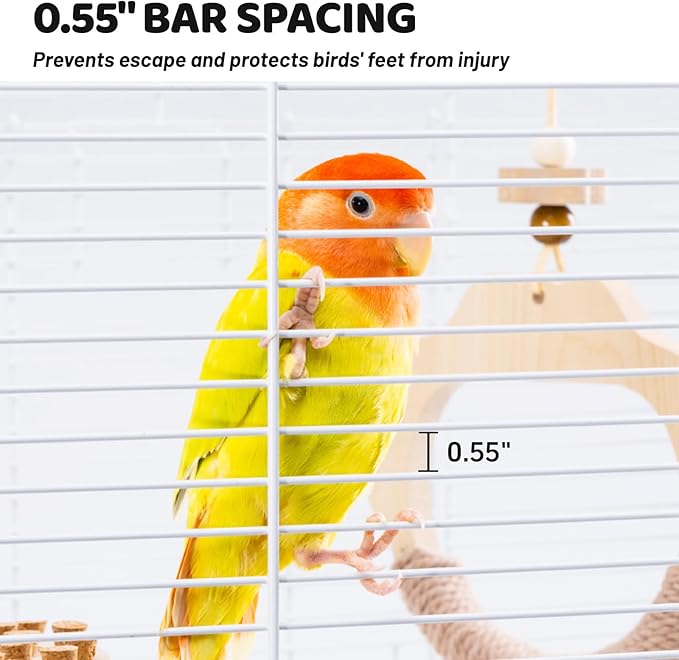 17.3" Portable Travel Bird Cage, Parrot Cage, Ample Room for Tail Movement, with Food Box, Perch, Water Bottle, for Vet Visit, Short Trip, Parakeet, Cockatiel, Budgie, Small Medium Birds