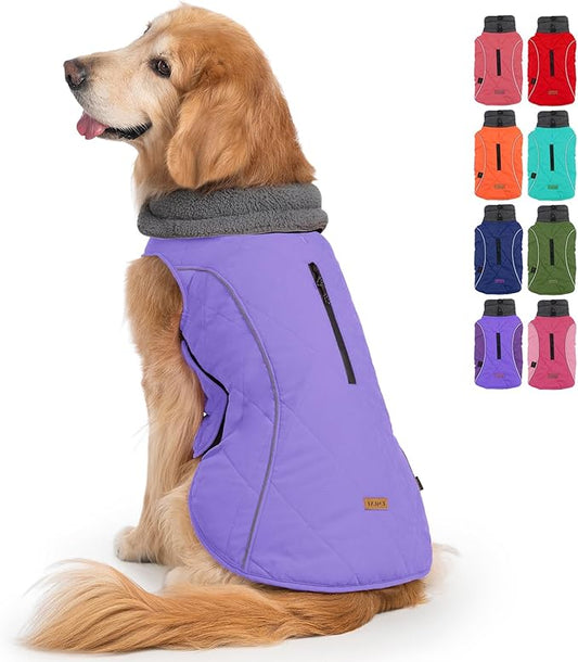 EMUST Dog Winter Jackets, Small/Medium/Large Dog Coat for Winter, Pet Cold Jacket for Large Dogs, Purple, XL
