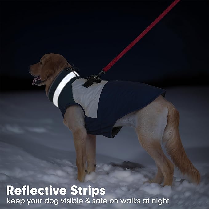 azuza Dog Coats for Large Dogs Waterproof Dog Coat with Reflective Strips and Harness Built in Warm Fleece Dogs Winter Coat Windproof with Back Zipper, Navy 3XL
