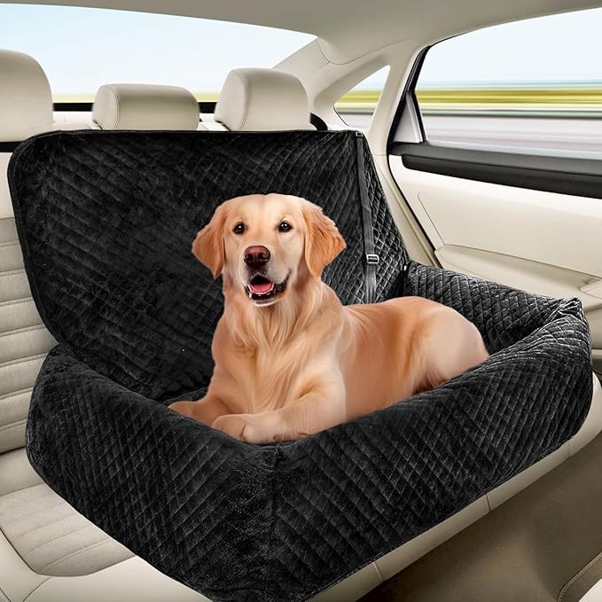 Sephyroth Medium/Large Dog Car Seat - Soft Crystal Velvet Dog Bed with Safety Belt Buckle for Back Seat, Suitable for Dogs 60 lbs or Two Small Dogs