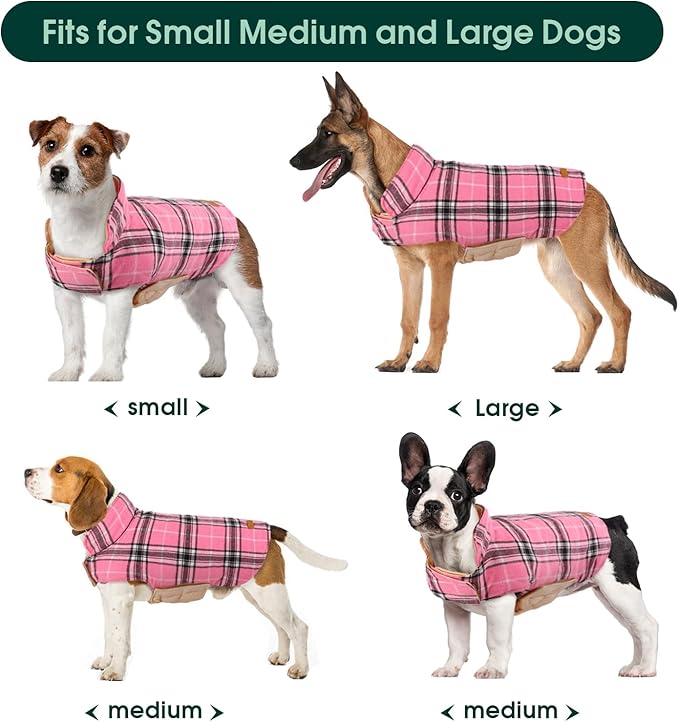 Kuoser Waterproof Dog Coat, Reversible Dog Jacket for Small Dogs, Adjustable Durable Doggie Winter Coat Warm Cozy Puppy Cold Weather Apparel from Small to Large Breed, Pink S