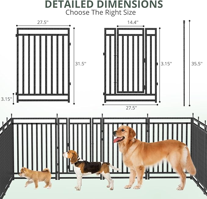 Dog Fence Outdoor for Yard Indoor Dog Playpen 32" Height 16 Panels Portable Dog Pen Metal Dog Kennel for RV Camping(Black-Silver)