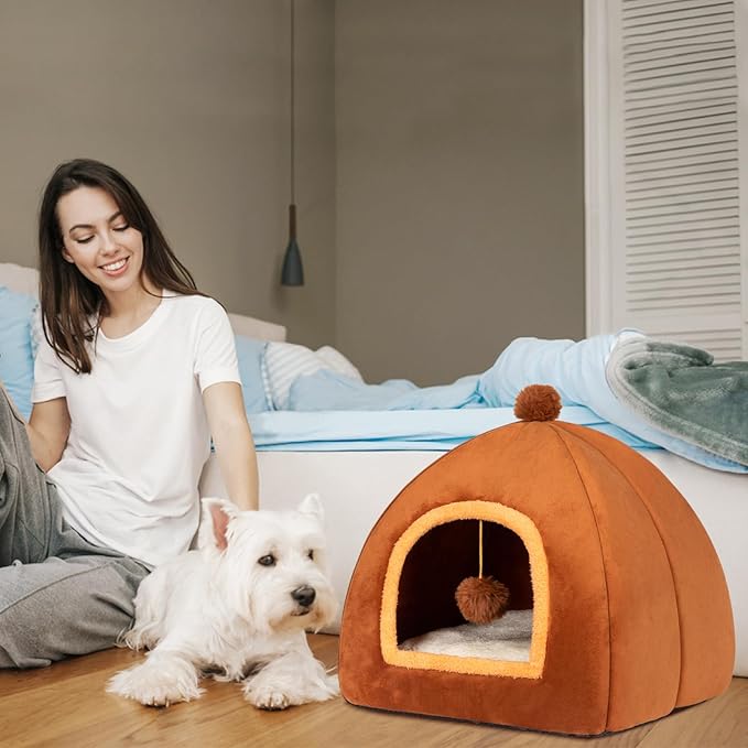 Cat Bed Cave for Indoor Cats,Cat House Tent Bed with Removable Washable Cushioned Pillow, 2-in-1 Kitten Beds for Indoor Kittens,Pet Bed