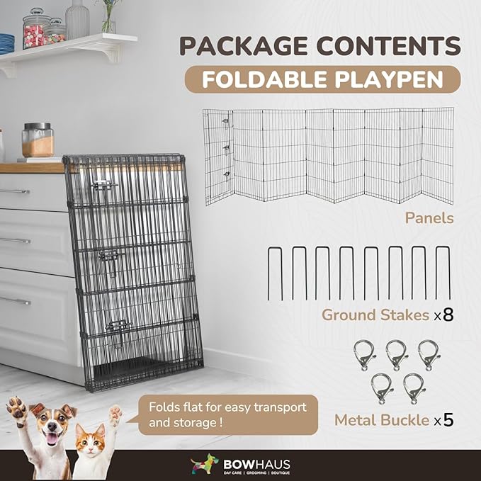 Foldable Outdoor/Indoor Pet Playpen with Gate, Available in 36 Inch Height Metal Portable Kennel, Heavy-Duty Exercise Fence Cage 8 Panels for Large Dog, Animals