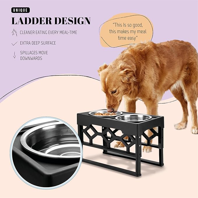 AVERYDAY Large Dog Bowls Elevated, 4 Height Adjustable Raised Dog Bowl Stand with 2 Stainless Steel Food and Water Bowls Set, Tall Dogs Feeding Station with Anti-Slip Base for Medium Large Breeds Dogs