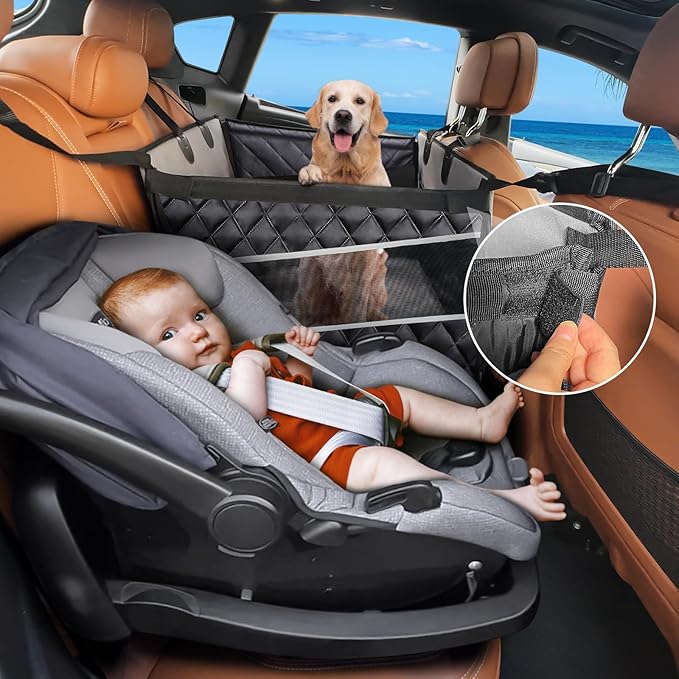 MIXJOY Dog Car Seat for Large Medium Dogs, Back Seat Extender for Pets, Waterproof Pet Carseat for Medium Sized Dog, Hammock for Pet, with Storage Pocket for Cars/SUV/Truck(L-28 * 22 * 20.5in)