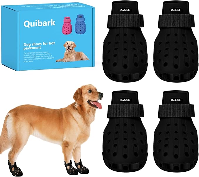 Dog Shoes for Hot Pavement Non-Slip Waterproof Dog Shoes for Medium Dogs Large Size Dogs Easy ON & Off Adjustable Easy-Clean for Beach Outdoor Black Size M: (3’’x2.25’’)(L*W)