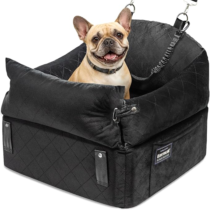 EASTBLUE Dog Car Seat for Small Medium Dogs Up to 35 lbs, Memory Foam Dog Booster Car Seat with Seatbelt, Detachable Washable Pet Carseat for Puppy & Cat, Dogs Travel Bed for Cars (Black)