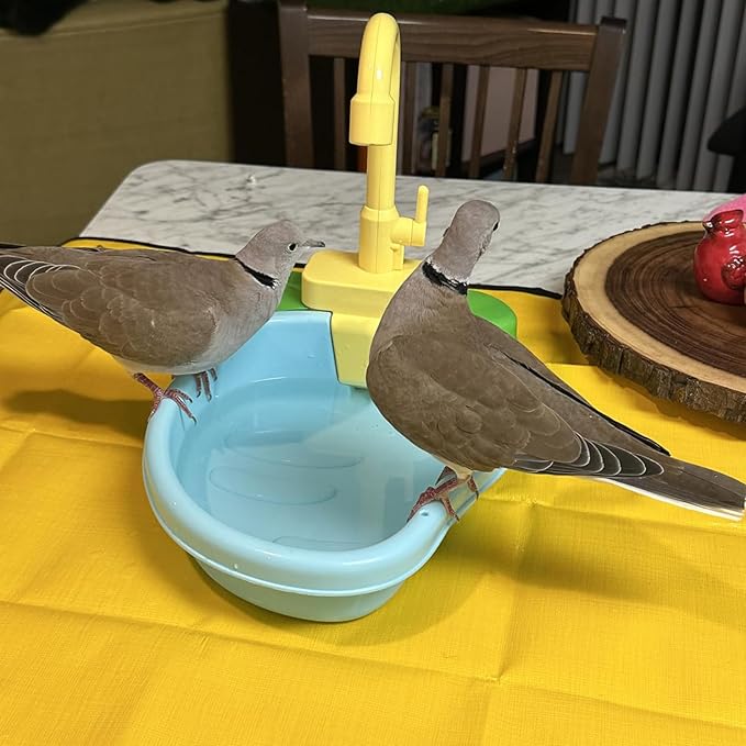 Bird Bath for Cage, Automatic Bath for Birds, Parrot Shower Bathtub Outdoor with Faucet, Bird Shower Swimming Pool Toy for Ferret, Budgie, Goldfinch, Cockatiel, Parakeet, Lovebird(Blue)