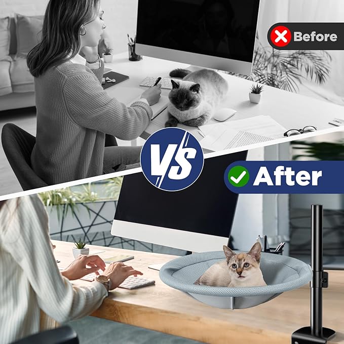 Cat Desk Bed - 360° Rotating & Height Adjustable Cat Hammock Perch, Sturdy Cats Bed for Desk with Removable Washable Cover, Supports Up to 60lbs, Perfect for Indoor Cats