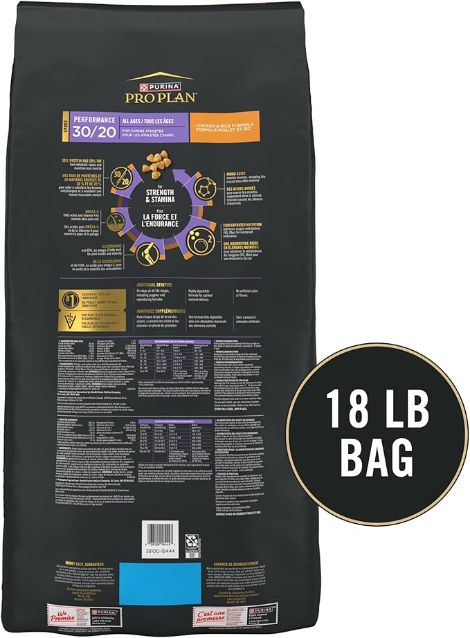 Purina Pro Plan Sport Performance 30/20 Chicken and Rice Formula High Protein Dog Food - 18 lb. Bag