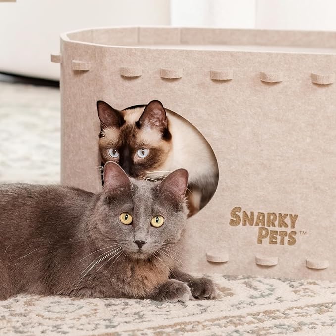 Tess & Liza Felt Cat Cave – Cozy Hideaway for Cats & Kittens | Eco-Friendly Felt Cat House | Durable & Spacious Cat Bed for Large Cats | Stylish Indoor Pet Furniture by Snarky Pets™ Brown