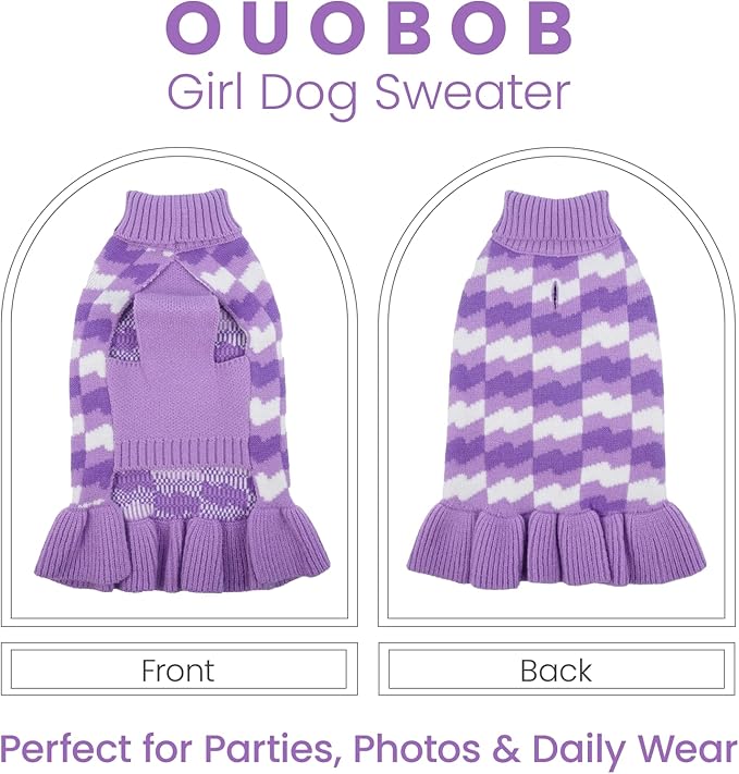 Dog Sweaters for Large Dogs Girl, Dog Sweater Dress with Leash Hole, Thick Turtleneck Knitwear for Female Dogs, Warm Fall Winter Dress for Cold Weather, Thanksgiving, Christmas - Purple XXXL