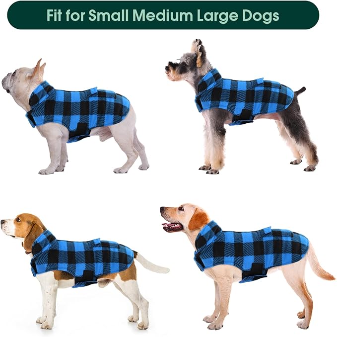 Kuoser Dog Winter Coat, Windproof Dog Fleece Jacket British Style Plaid Cold Weather Doggie Vest Coats, Reversible Cozy Warm Puppy Clothes Pet Apparel for Small Dogs XS