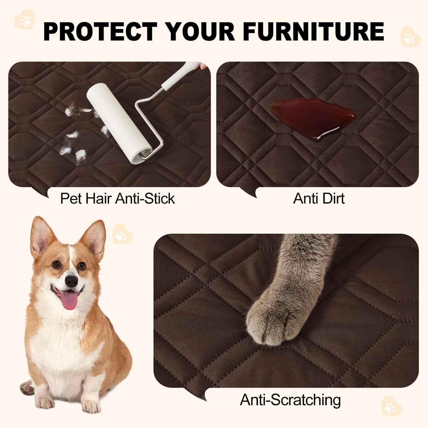 Smiry Waterproof Dog Blanket, 40x50 Inch Soft Pet Bed Cover Reversible, Washable Sofa Couch Furniture Protector for Small Medium Large Dog Puppy Cat, Geometric, Chocolate/Dark Grey