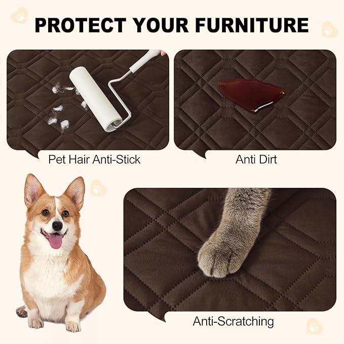 Smiry Waterproof Dog Blanket, 52x82 Inch Soft Pet Bed Cover Reversible, Washable Sofa Couch Furniture Protector for Small Medium Large Dog Puppy Cat, Geometric, Chocolate/Dark Grey