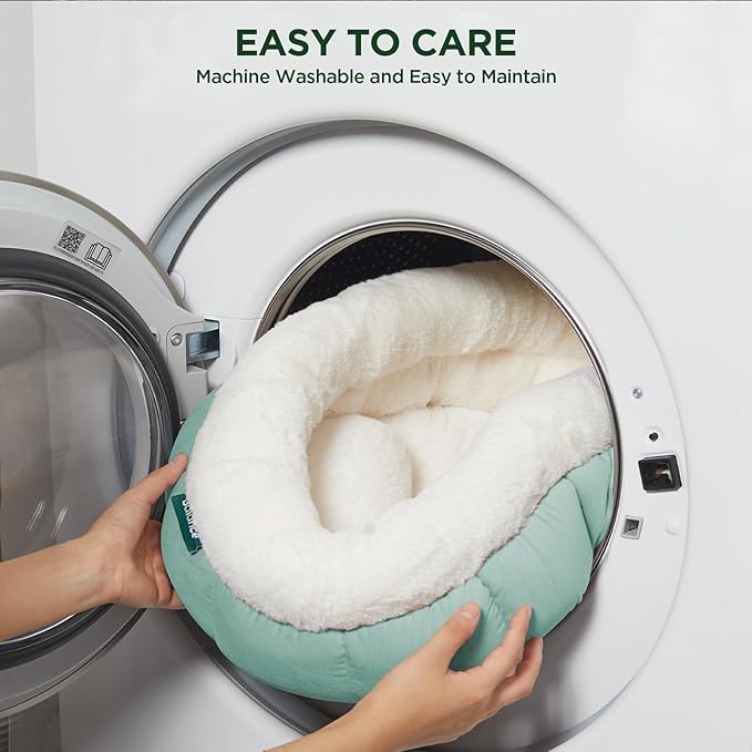 BALANCE Cat Beds for Indoor Cats, Washable Round Cat Bed, Cute Kitten Bed with Anti-Slip Bottom for Kitty and Puppy, 18 Inches, Granite Green