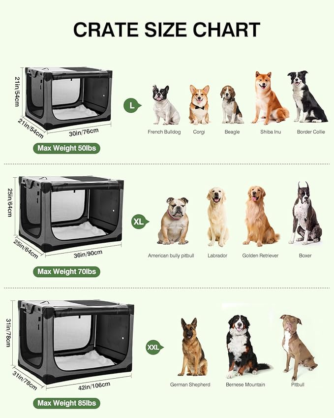 36 Inch Collapsible Travel Dog Crate for Medium Large Dogs, Portable Dog Crate 4-Door Foldable Soft Kennel with Durable Mesh Windows for Indoor & Outdoor Travel, with Storage Bag,Grey