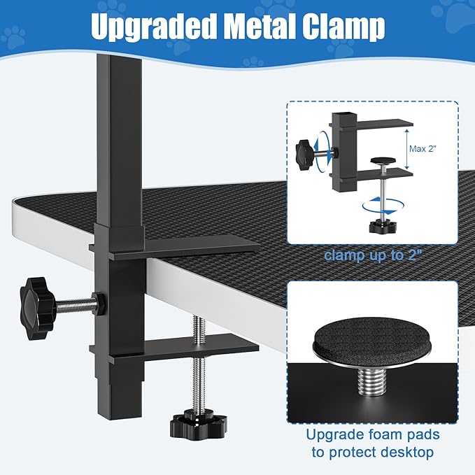 Dog Grooming Arm with Clamp,35" Pet Grooming Hammock Table Arm with Adjustable No Sit Haunch Holders,Dog Grooming Table Stand for Foldable at Home with Loop Noose for Small Dogs and Medium Pets