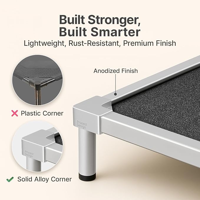Premium Elevated Dog Bed， Heavy Duty Dog Bed 250lbs Capacity Tough Pet Bed with Anti-Rust Aluminum Frame Chew Proof Design Washable Easy Assembly for Crate Outdoor for Medium Sized Pet -M