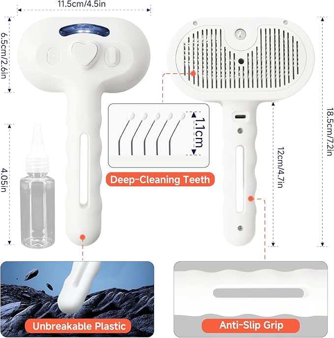 Steam Dog Brush for Shedding & Grooming - Self-Cleaning Deshedding Brush with Spritz Function, Slicker Pet Spray Hair Removal Comb | Defurring Tool for Long and Short Haired Dogs Cats (White)