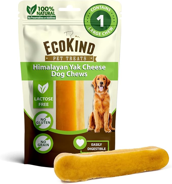 EcoKind Premium Gold Yak Cheese Himalayan Dog Chews, Dog Treats Large Breed, All Natural, High Protein Dog Chew, Cheese, Large - 1 Chew
