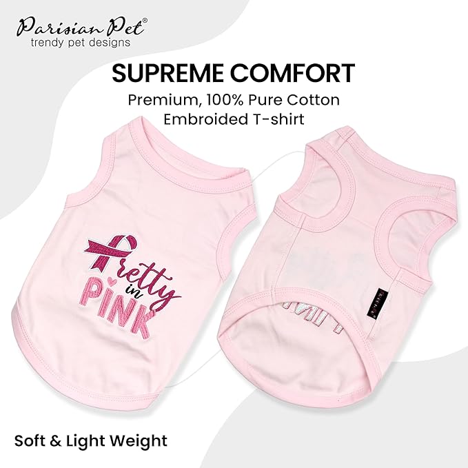 Parisian Pet Dog Tshirt - Embroidered “ Pretty in Pink “ Girl Dogs Apparel - Breathable and Lightweight Dog Clothes - Sleeveless Doggy Tee Shirts - Machine Washable Shirt for Large Dogs - 2XL