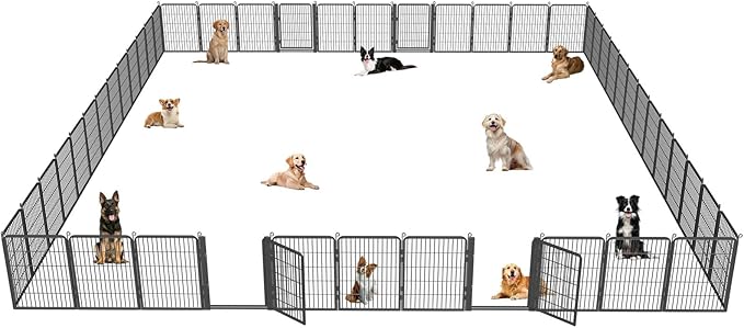 Dog Playpen with Low Threshold Gate, 32 inch 48 Panels Dog Fence, Heavy Duty Metal Puppy Exercise Dog Pen, Rust-Resistant Outdoor Pet Fence for Yard RV Camping