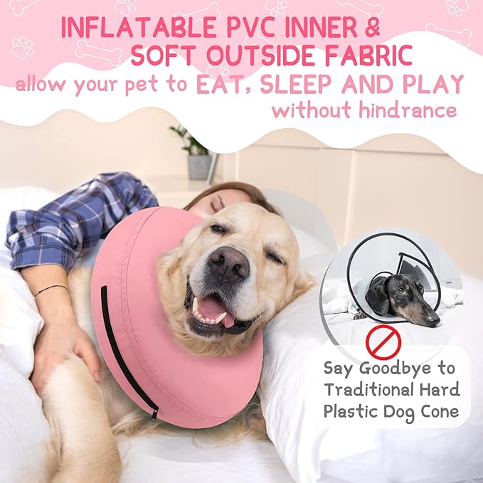 Supet Inflatable Dog Cone Collar Alternative After Surgery, Dog Neck Donut Collar Recovery E Collar for Neuter, Soft Pet Cone for Small Medium Large Dogs