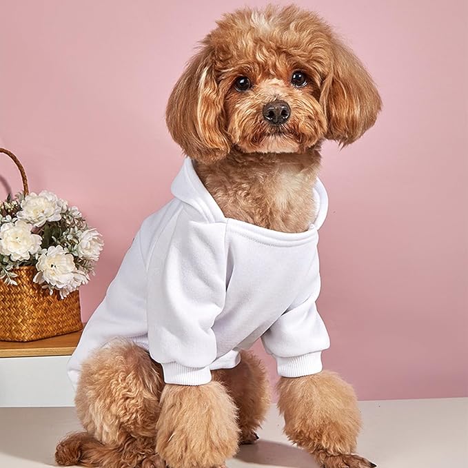 Jecikelon Winter Dog Hoodie Sweatshirts with Pockets Warm Dog Clothes for Small Dogs Chihuahua Coat Clothing Puppy Cat Custume (White, XX-Small)