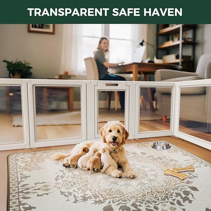 FXW AuraSpace Acrylic Indoor Dog Playpen for Puppies and Small Dogs, 24 Inch, 16 Panels, White